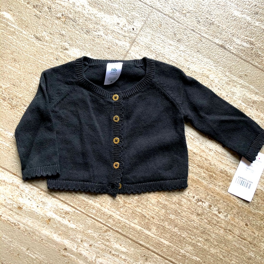 Carter’s Newborn Girls Black Cotton Button Down Sweater NWT